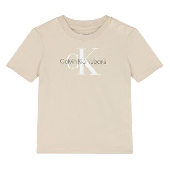 Beige Cotton Logo T-Shirt