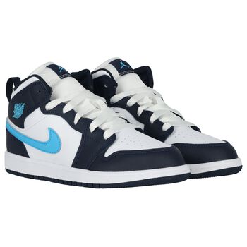 Blue & White Air Jordan 1 Mid Trainers