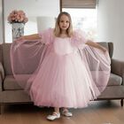 Girls Cendice Pink Organza Floral & Tulle Cape Dress, 2, hi-res