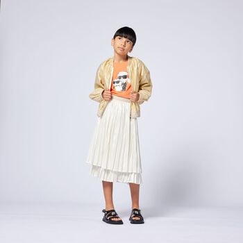 Girls Ivory Logo Pleated Skirt