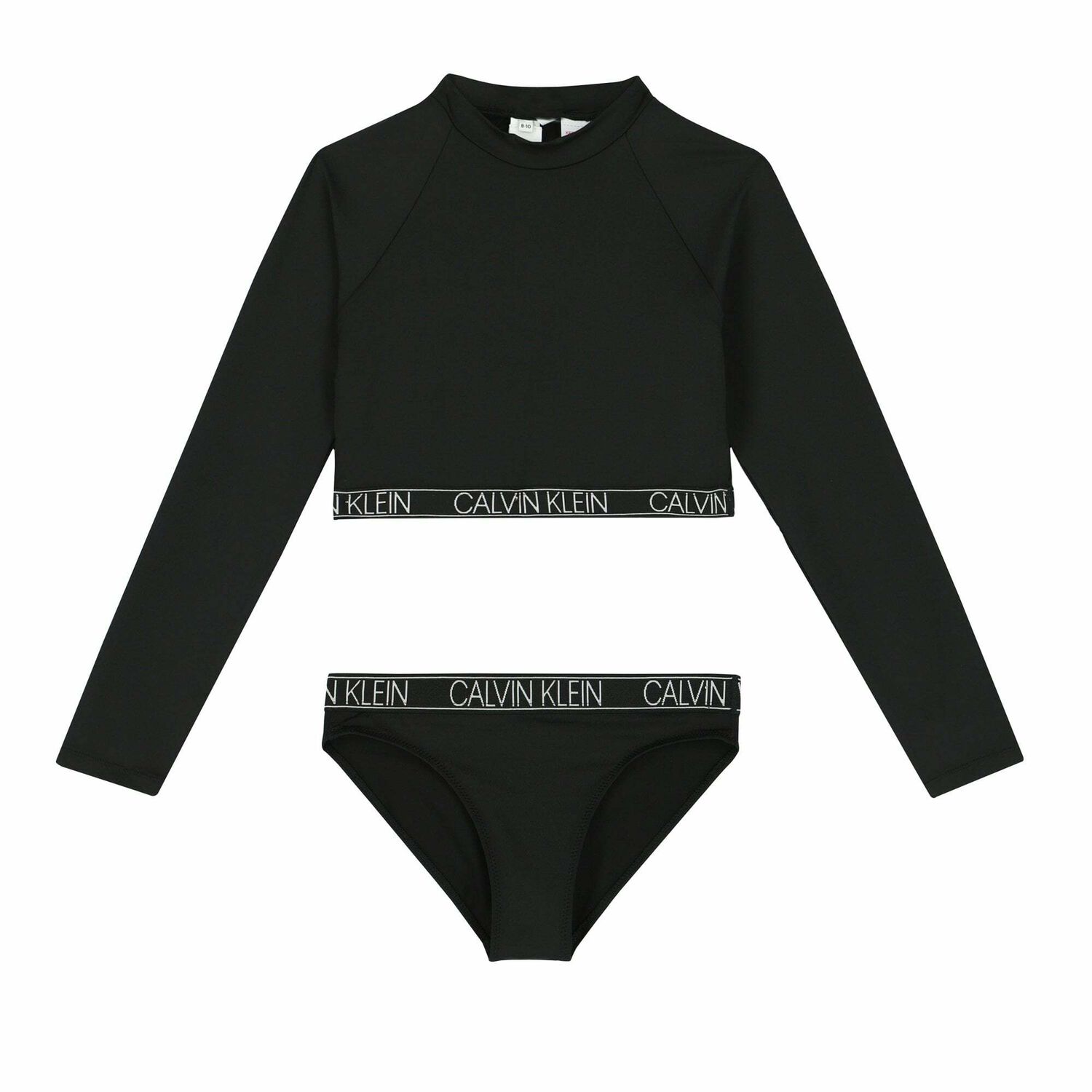 Girls Black Long Sleeves Bikini Set, 1, hi-res