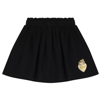 Girls Black Teddy Bear Logo Skirt