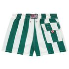 Boys Green & White Logo Striped Swim Shorts, 1, hi-res