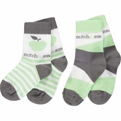 Boys Green, White & Grey Logo Socks (2-Pack)