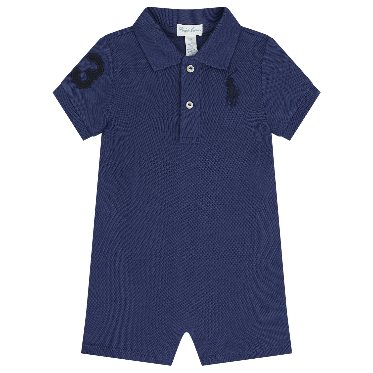 Baby Boys Blue Logo Romper, 1, hi-res