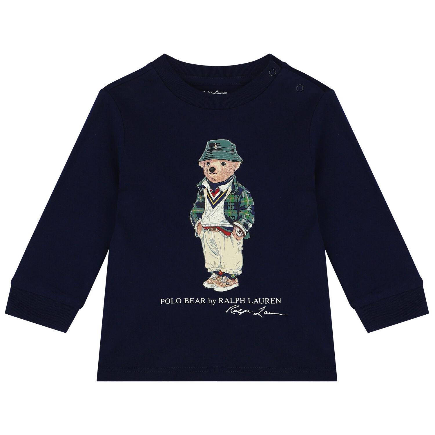 Baby Boys Navy Blue Polo Bear Long Sleeve Top, 1, hi-res