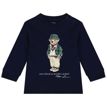 Baby Boys Navy Blue Polo Bear Long Sleeve Top