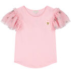 Girls Pink Tulle Sleeve T-Shirt, 1, hi-res
