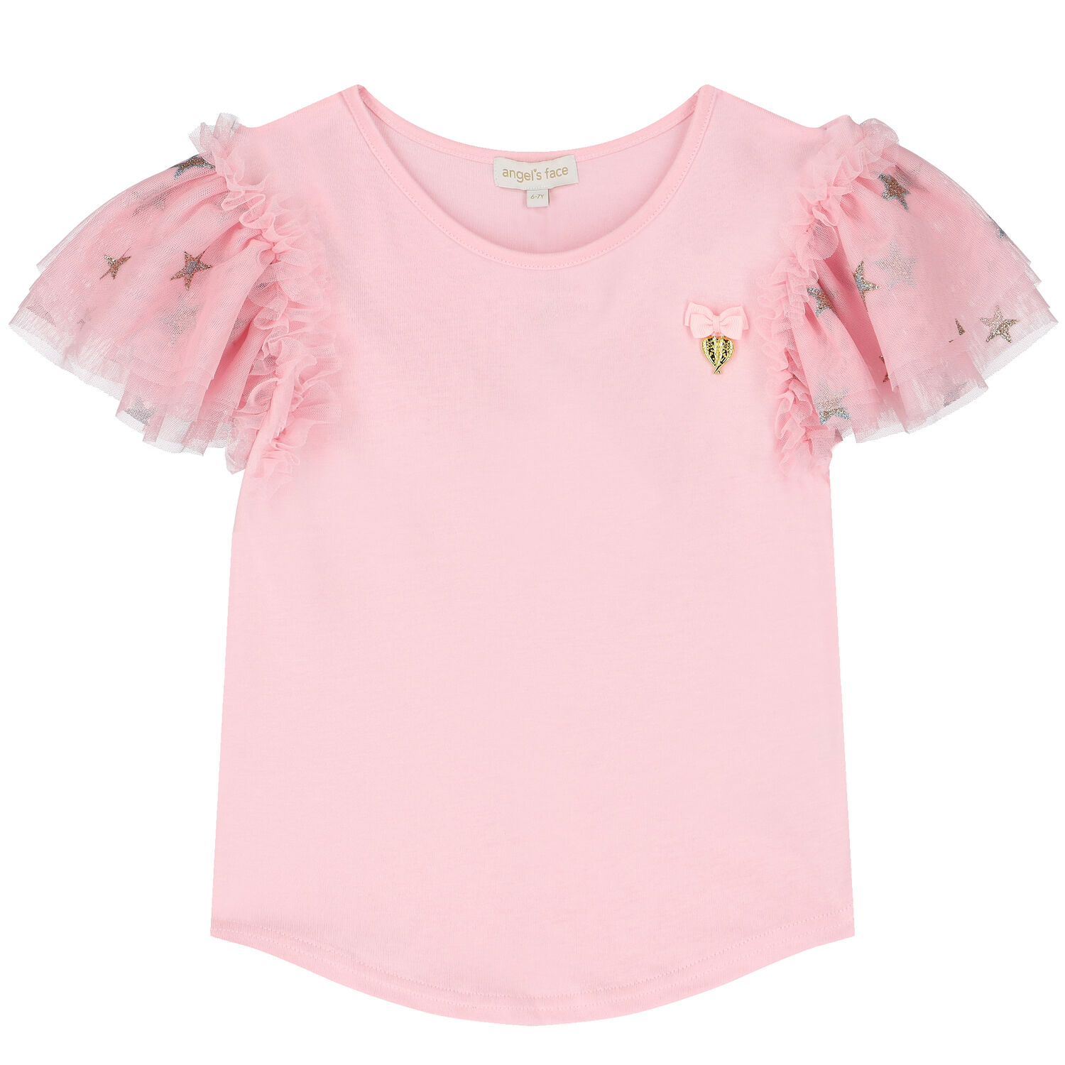 Girls Pink Tulle Sleeve T-Shirt, 1, hi-res