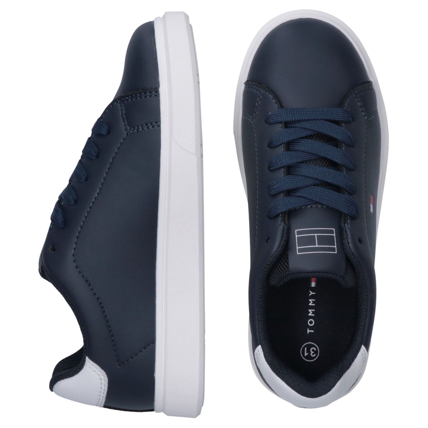 Boys Navy Blue & White Logo Trainers , 1, hi-res