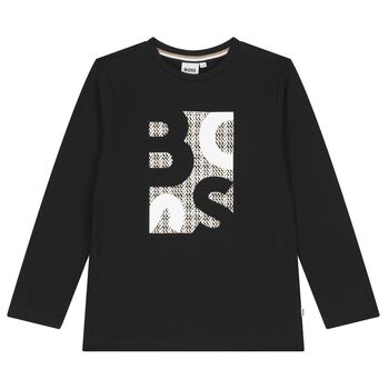Boys Black Logo Long Sleeve Top