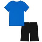Boys Blue & Black Logo Shorts Set, 8, hi-res