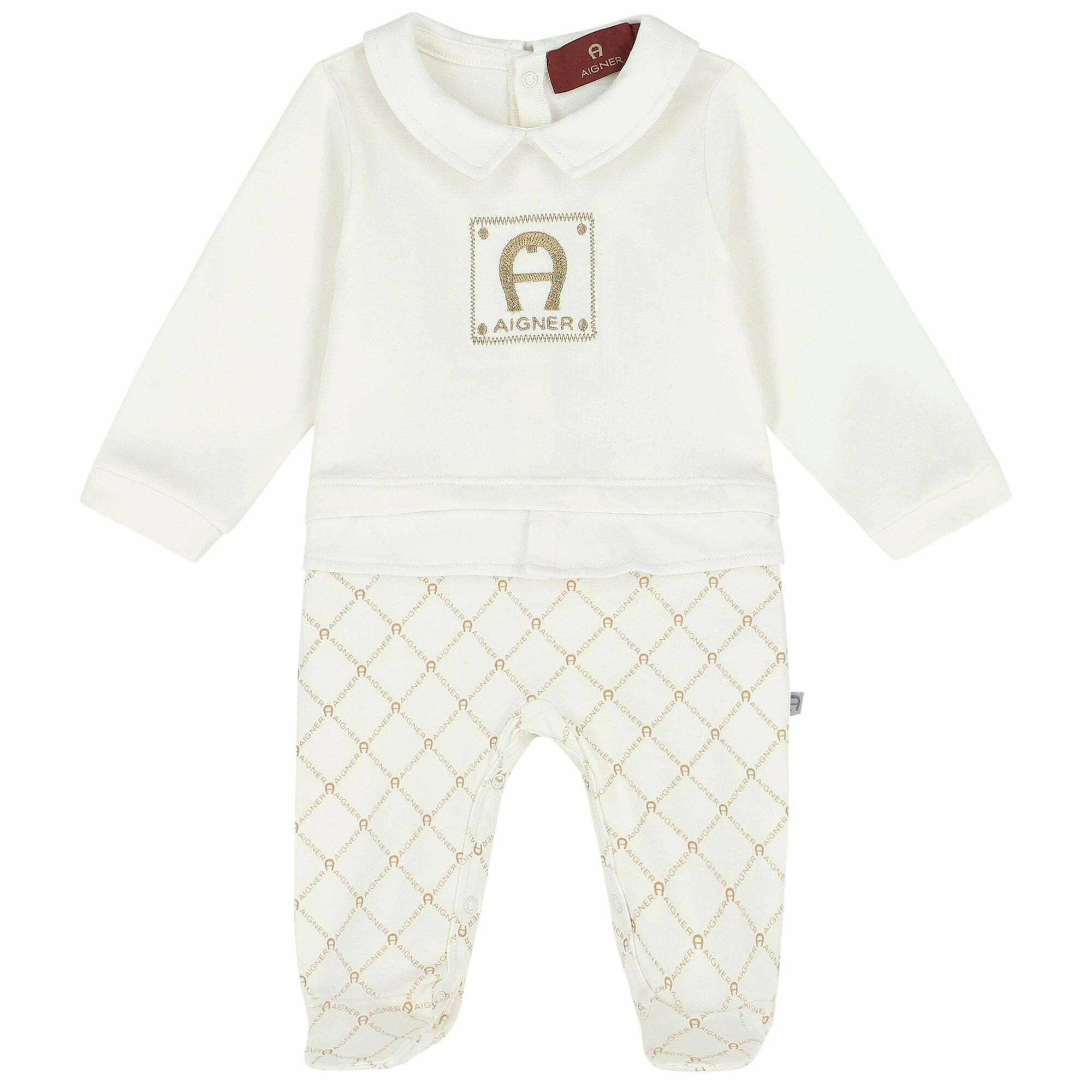 Aigner Ivory Gold Logo Babygrow Junior Couture UAE