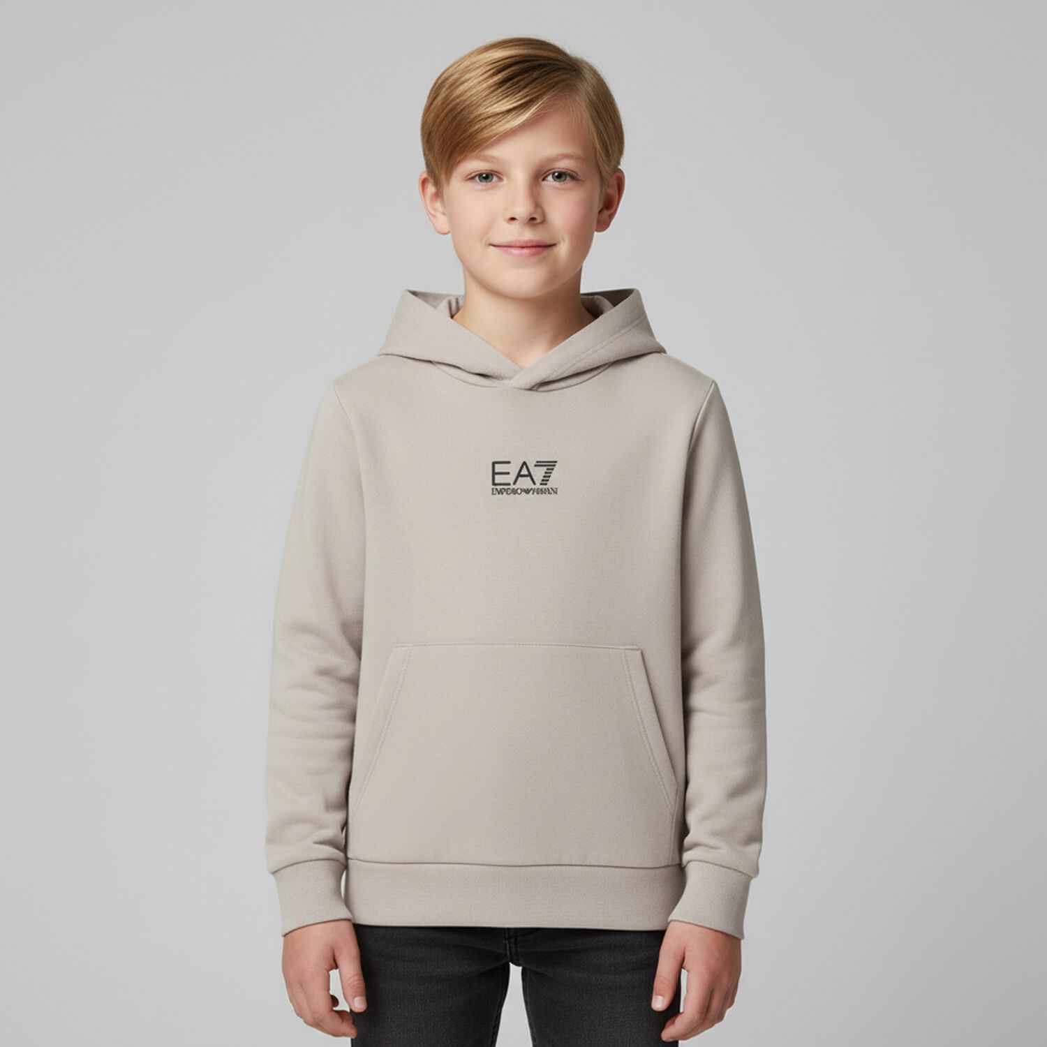 Boys Beige Logo Hooded Top, 3, hi-res