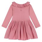 Younger Girls Pink Ruffled Long Sleeve Dress, 1, hi-res