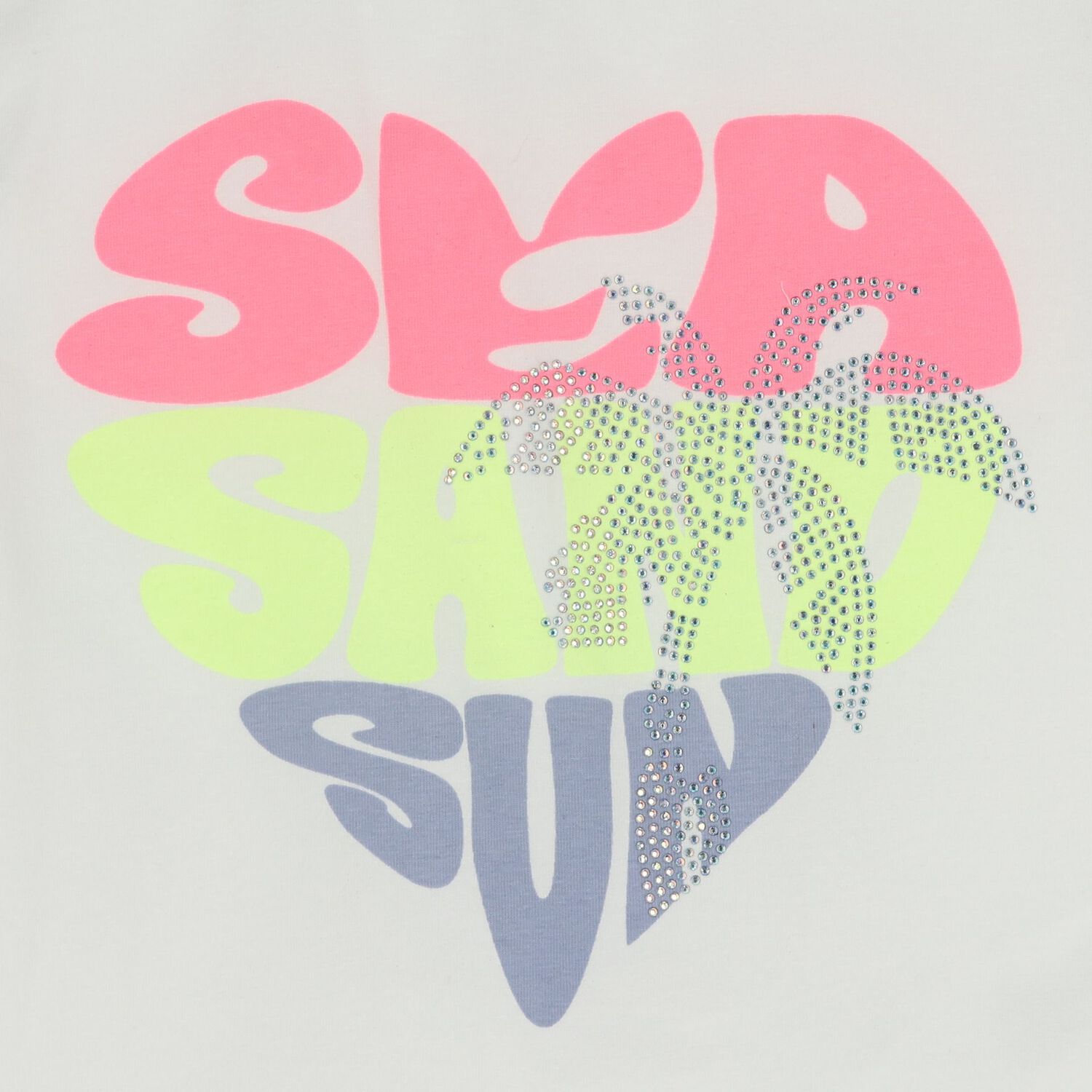 تيشيرت بنات بالشعار باللون الأبيض مرصع بأحجار الراين, 1, hi-res