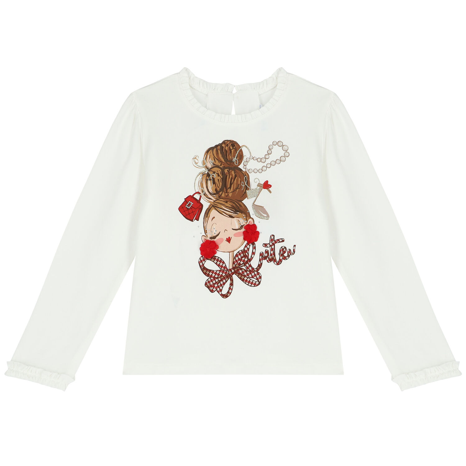 Girls Ivory Long Sleeve Top , 2, hi-res image number null