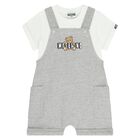 Younger Grey & White Teddy Bear Logo Dungaree Set, 2, hi-res