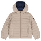 Boys Beige Logo Puffer Jacket, 1, hi-res