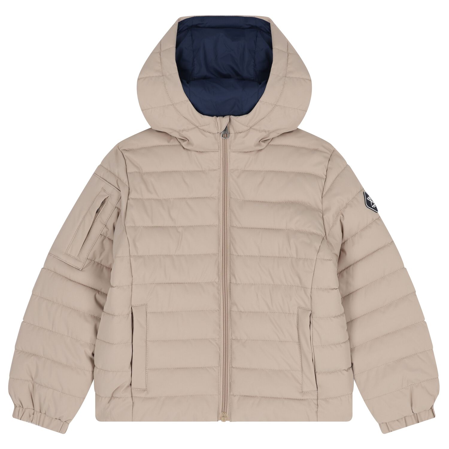 Boys Beige Logo Puffer Jacket, 1, hi-res
