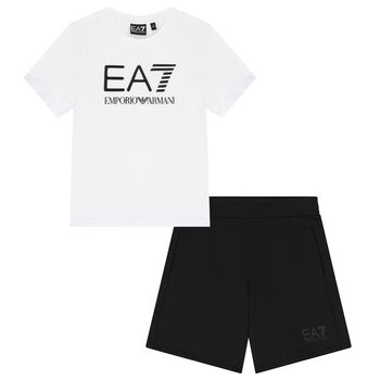 Boys White & Black Logo Shorts Set