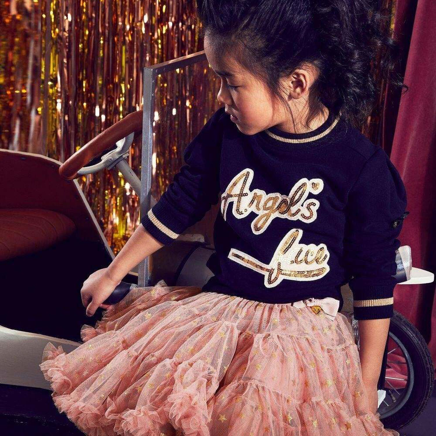 Girls Pink & Gold Star Tutu Skirt, 1, hi-res