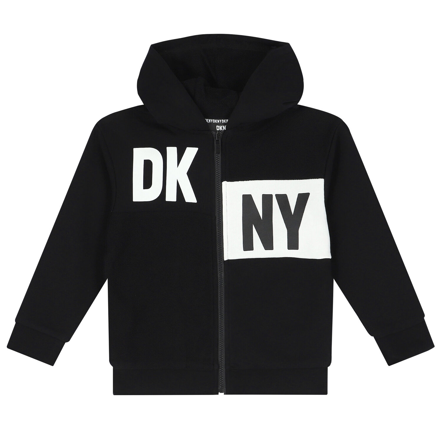 Boys Black Logo Zip-Up Hooded Top, 1, hi-res image number null