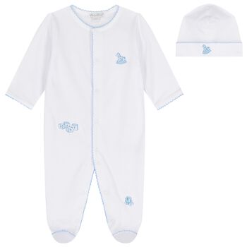 Baby Boys White & Blue Vintage Toy Treasures Babygrow Set