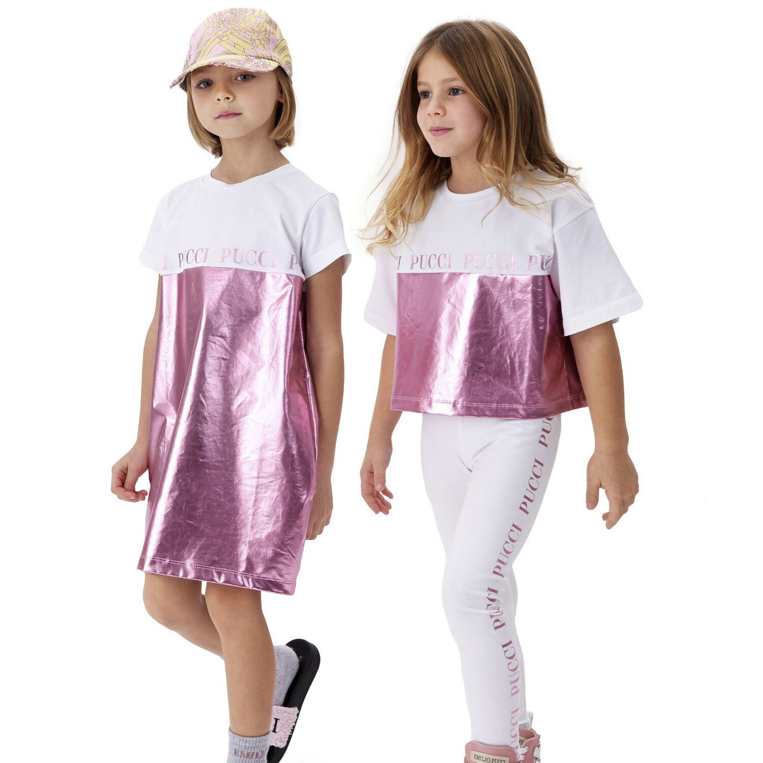 Girls White & Pink Metallic Logo Dress, 1, hi-res image number null