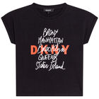 تيشيرت بالشعار باللون الأسود للبنات, 1, hi-res