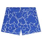 Girls White & Blue Flower & Heart Shorts Set, 1, hi-res