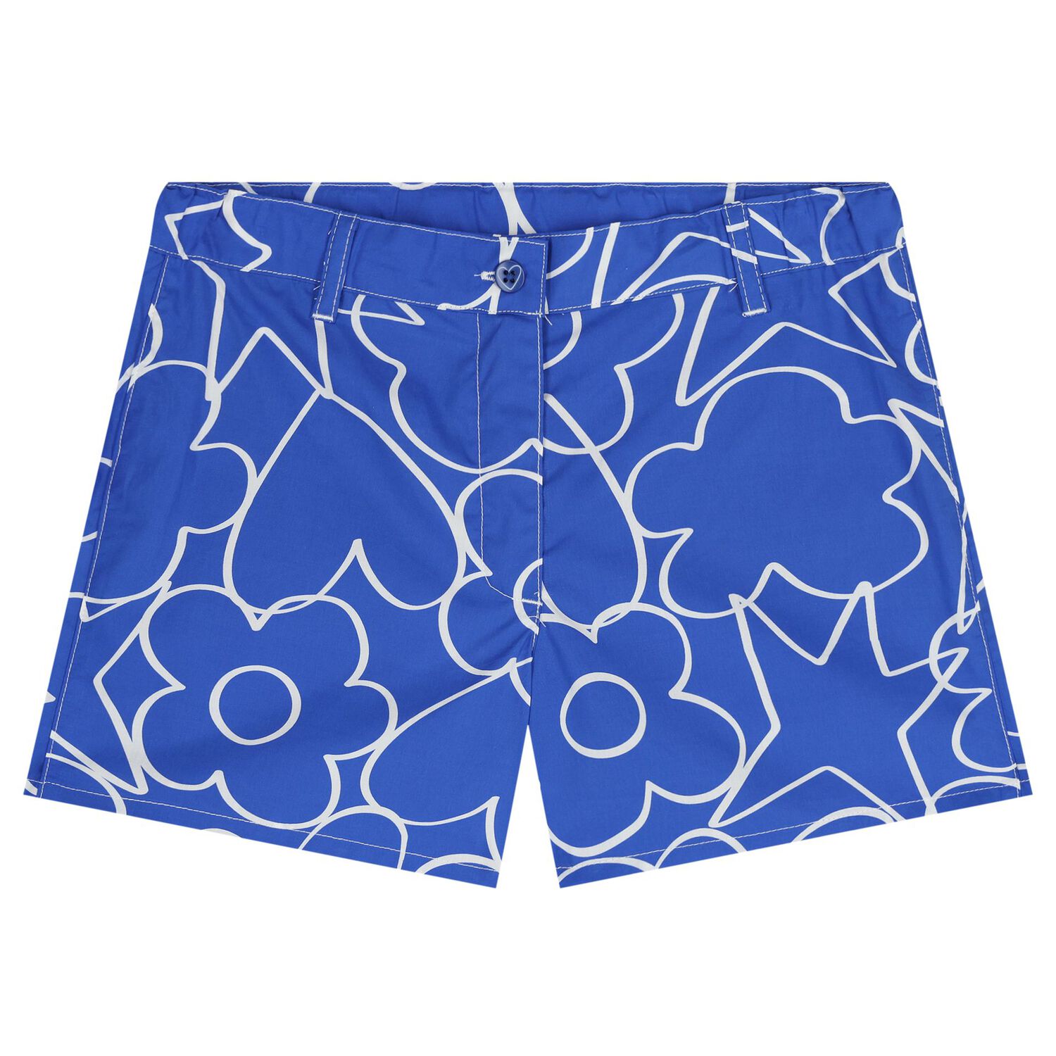 Girls White & Blue Flower & Heart Shorts Set, 1, hi-res