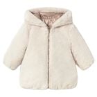 Younger Girls Ivory & Rose Gold Reversible Faux Fur Jacket, 2, hi-res