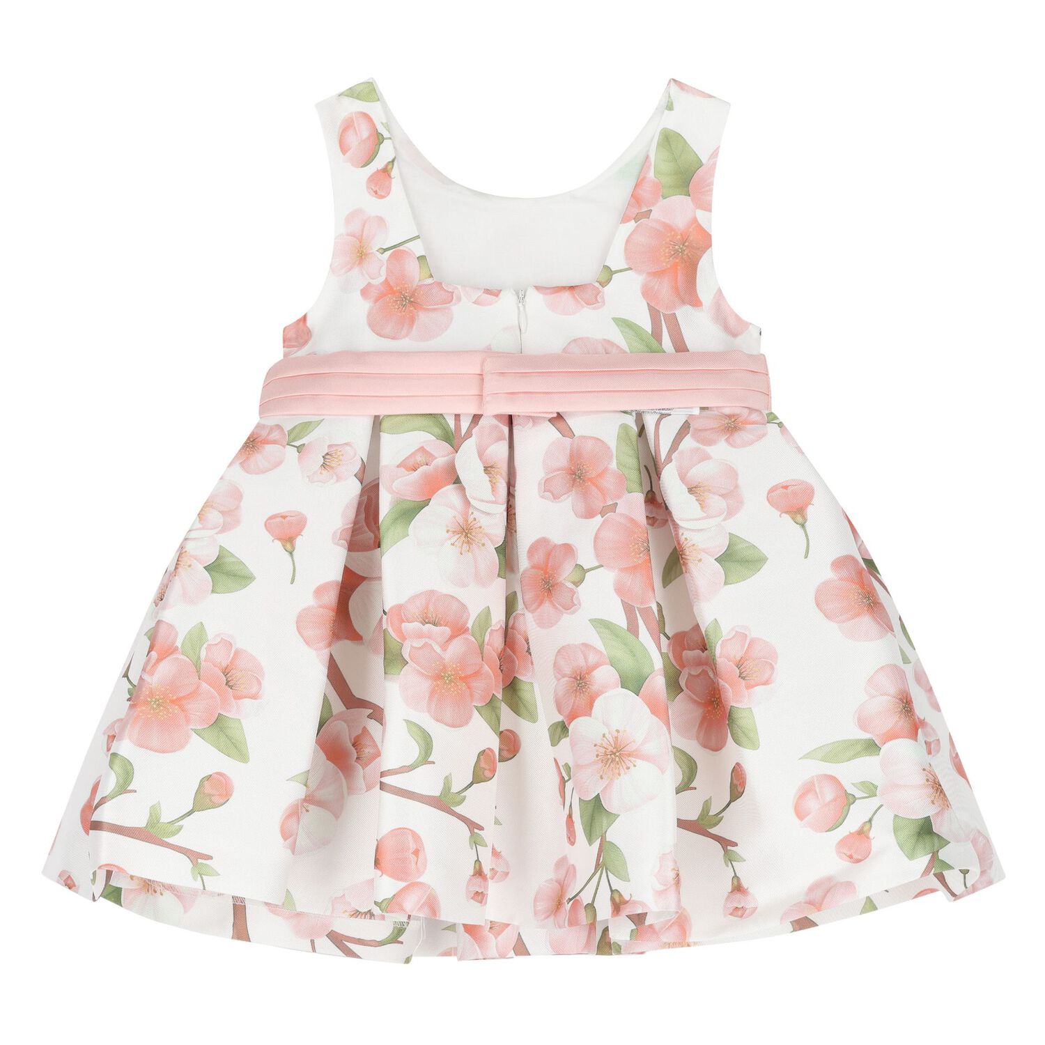 Younger Girls White Floral Satin Dress, 1, hi-res