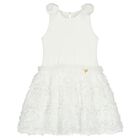 Girls White Tulle & 3D Flower Dress, 1, hi-res