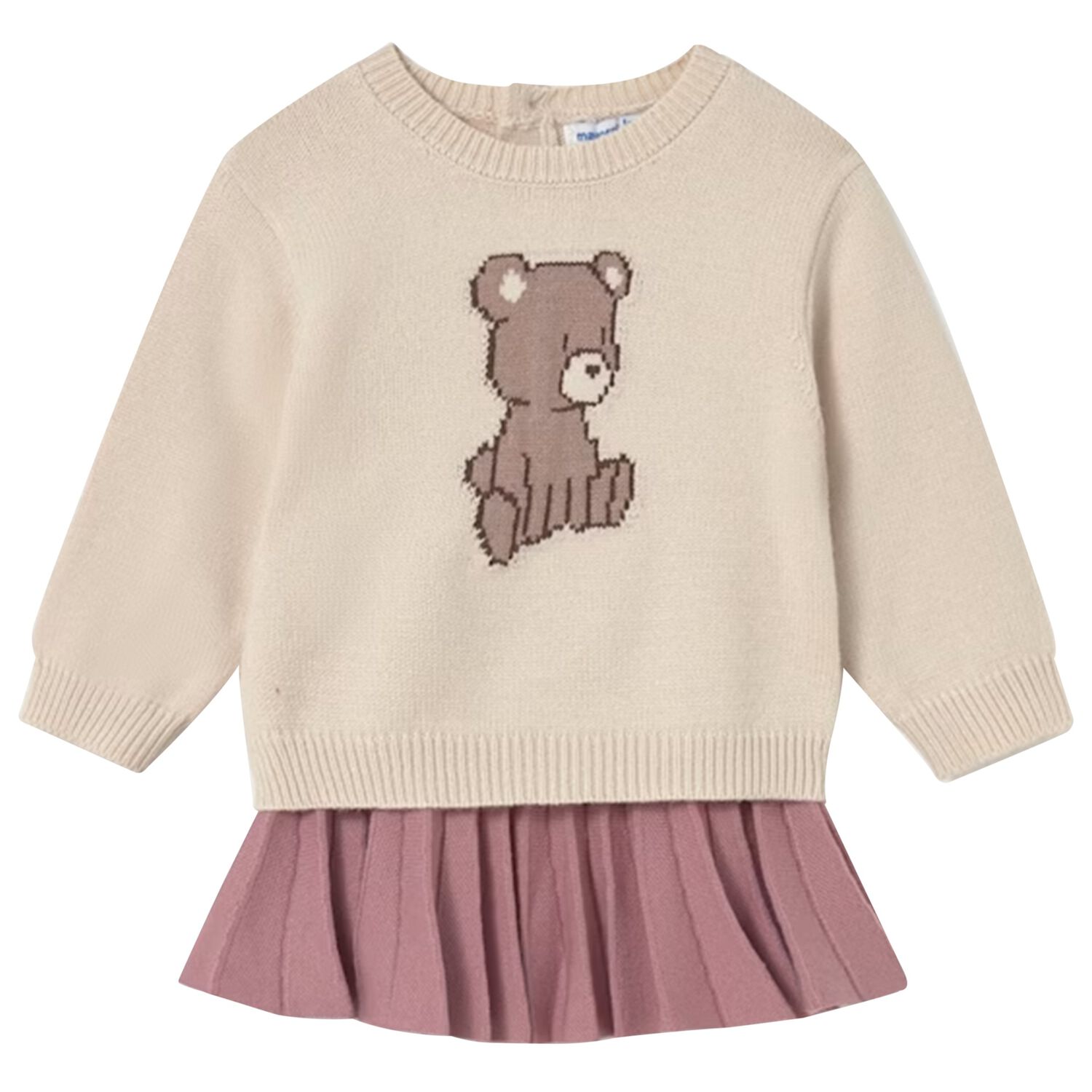 Younger Girls Beige & Pink Teddy Bear Skirt Set, 1, hi-res