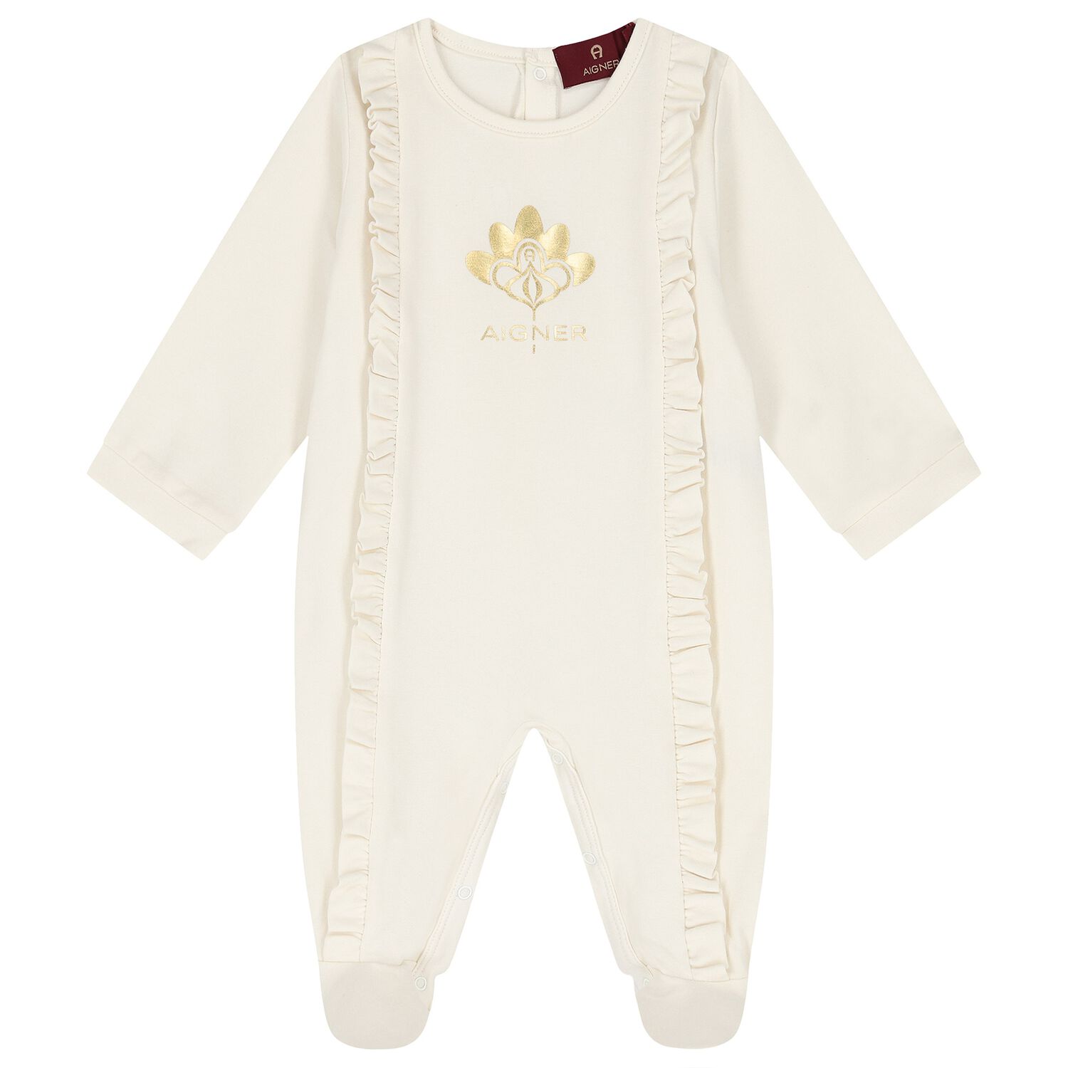 Baby Girls White & Gold Ruffled Babygrow, 1, hi-res image number null