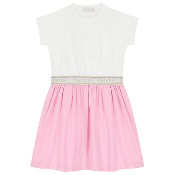 Girls White & Pink Logo Dress