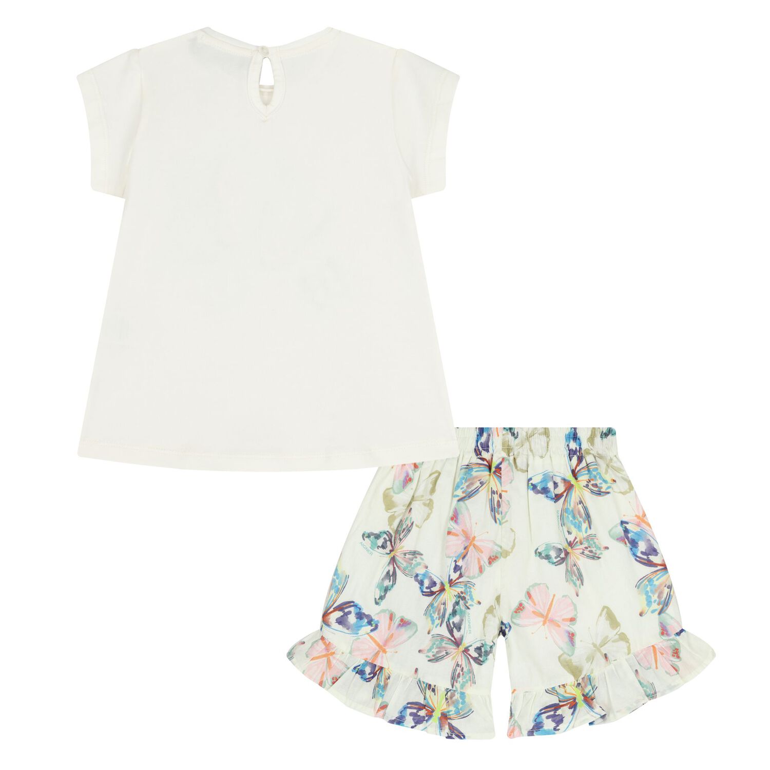 Younger Girls Ivory & Green Butterfly Shorts Set, 1, hi-res
