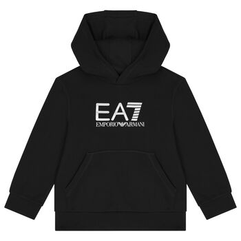 Boys Black Logo Hooded Top