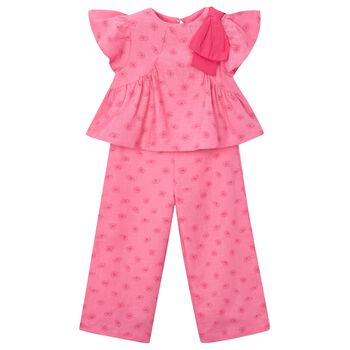 Girls Pink Floral Trousers Set