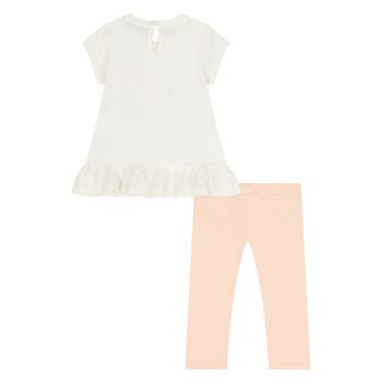 Younger Girls White & Pink Leggings Set