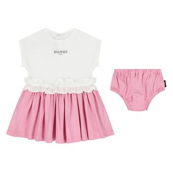 Baby Girls Pink & White Logo Dress Set