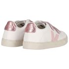 Girls White & Pink Logo Leather Trainers , 1, hi-res