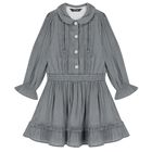 Girls Shimmery Grey Ruffled Dress , 1, hi-res