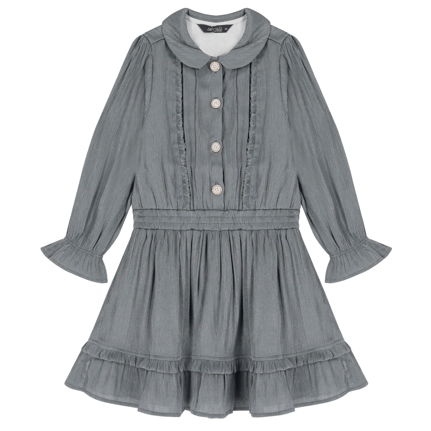 Girls Shimmery Grey Ruffled Dress , 1, hi-res image number null