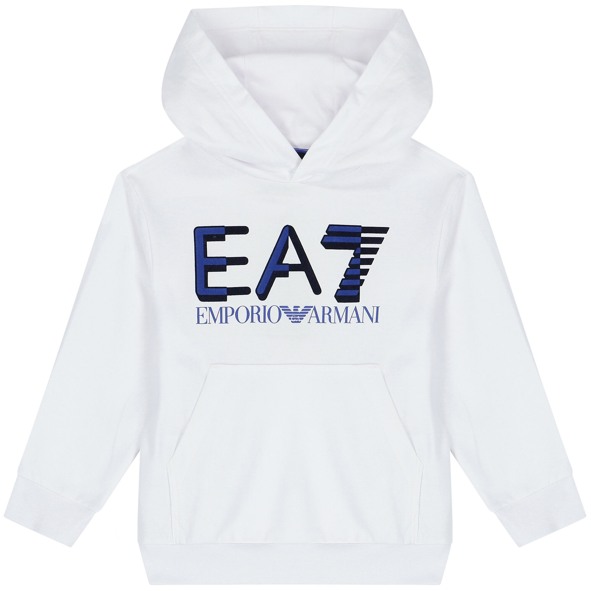 EA7 Emporio Armani Boys White Logo Hooded Top Junior Couture UAE