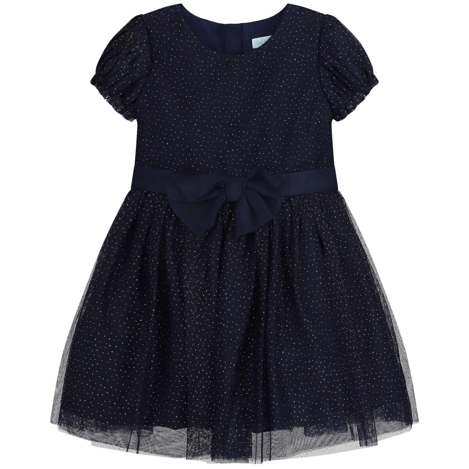 Girls Navy Blue & Gold Glitter Tulle Dress, 1, hi-res image number null