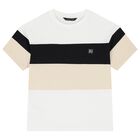 Boys White, Black & Beige Striped Shorts Set, 1, hi-res