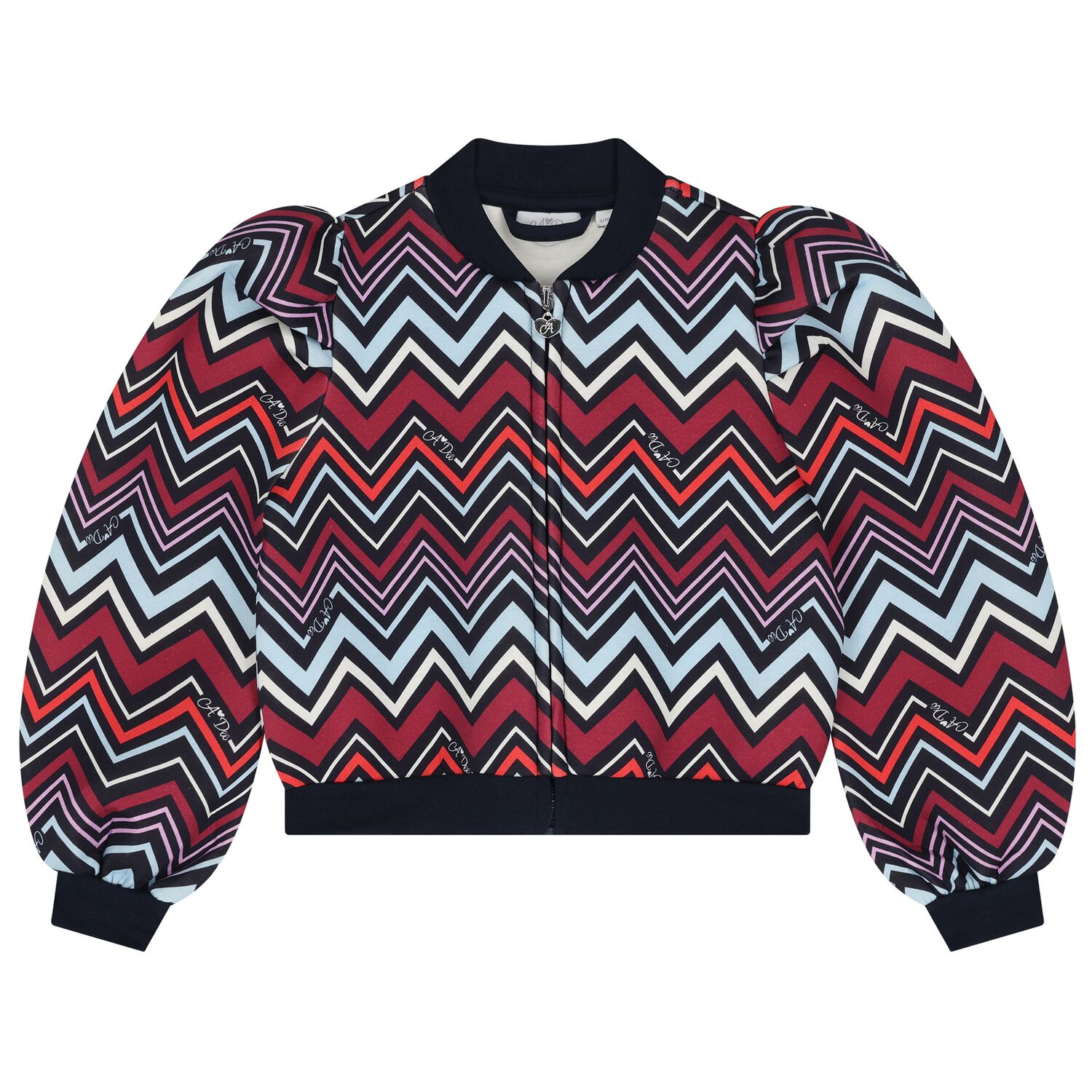 Girls Multi-Coloured Zig Zag Bomber Jacket, 1, hi-res